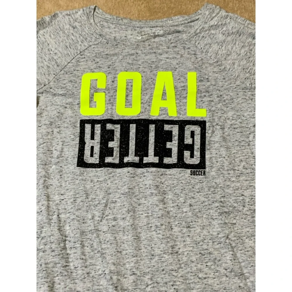 Justice Girls 14 Gray‎ Neon Yellow Black Goal Getter Half Sleeve Athletic Top